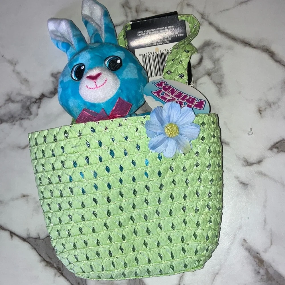 Green Hat and Bag Set with Blue‎ Bunny Plush